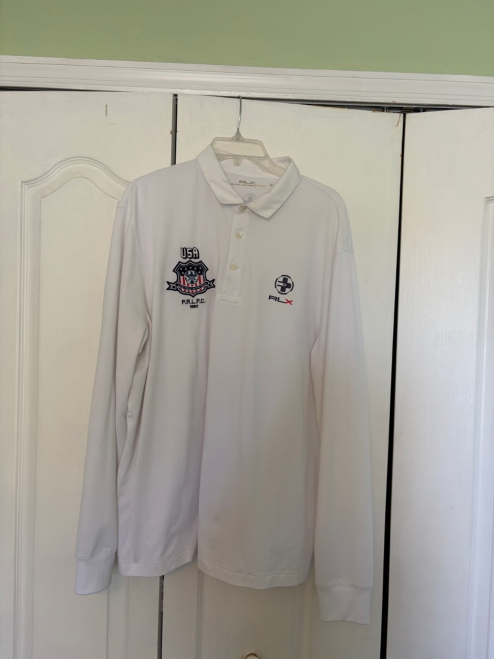 Ralph Lauren White Long-Sleeve Polo with USA Crest and RLX Logo